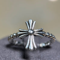 Silver Cross Beaded Ring, Gothic Vintage Style（R04/05）