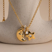 Golden Moon & Star Charm Necklace（N34）