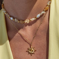 Golden Sun Pendant Layered Beaded Necklace（N33）