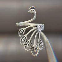 925 Sterling Silver Peacock Ring, Adjustable Size（RR04）